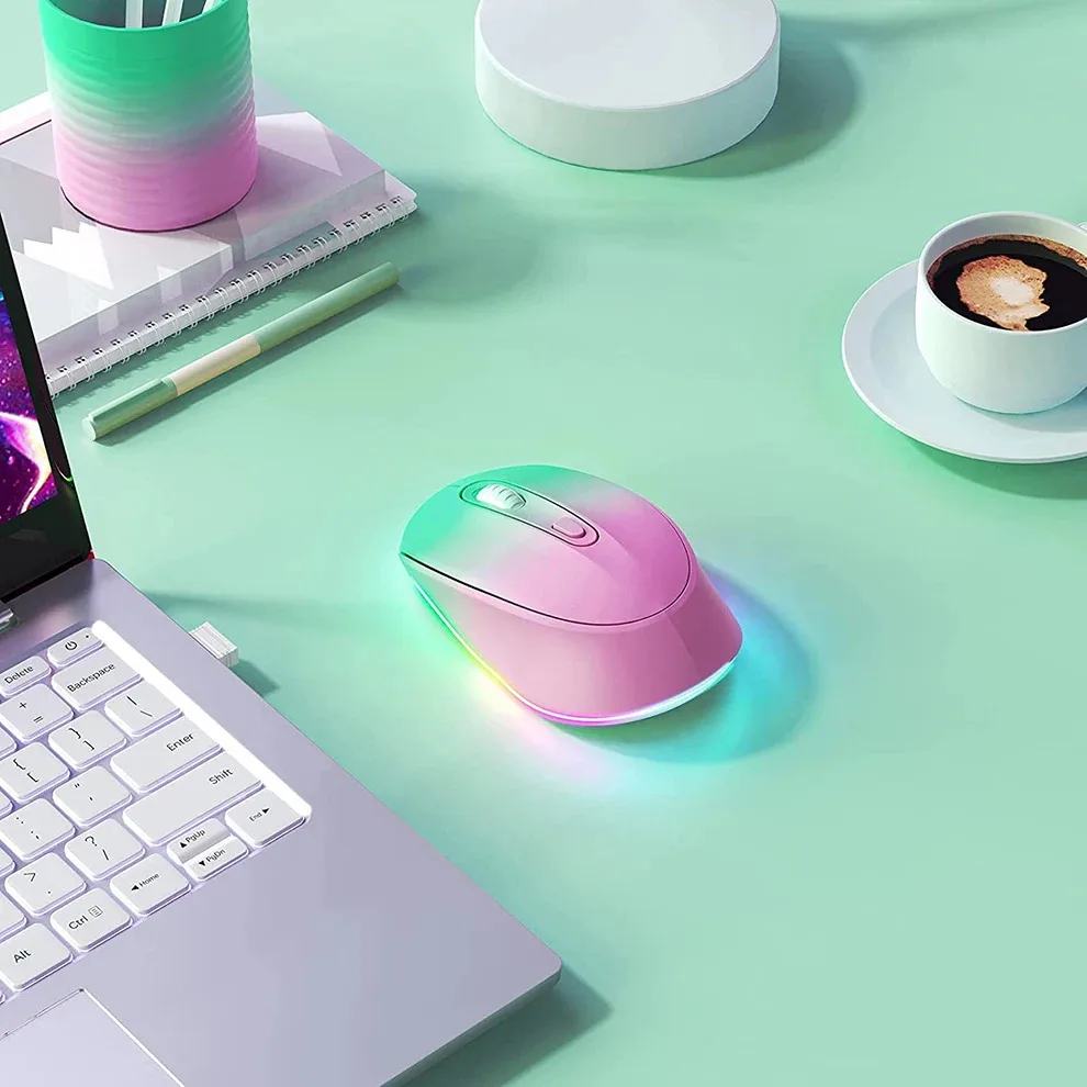 Portable Wireless Mouse Quiet Click Rechargeable Ergonomic Design Color LED Back