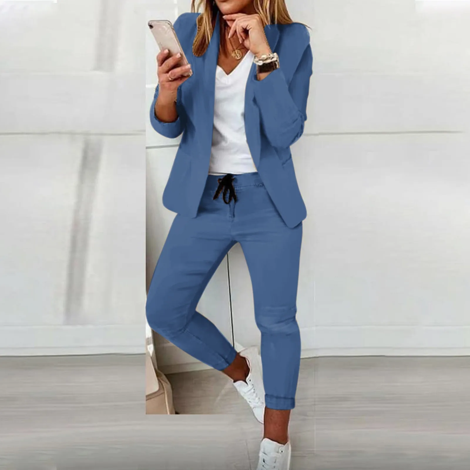 Women Suit 2-piece Jacket + Pants Sets 2023 Spring Autumn New Fashion Casual Tur