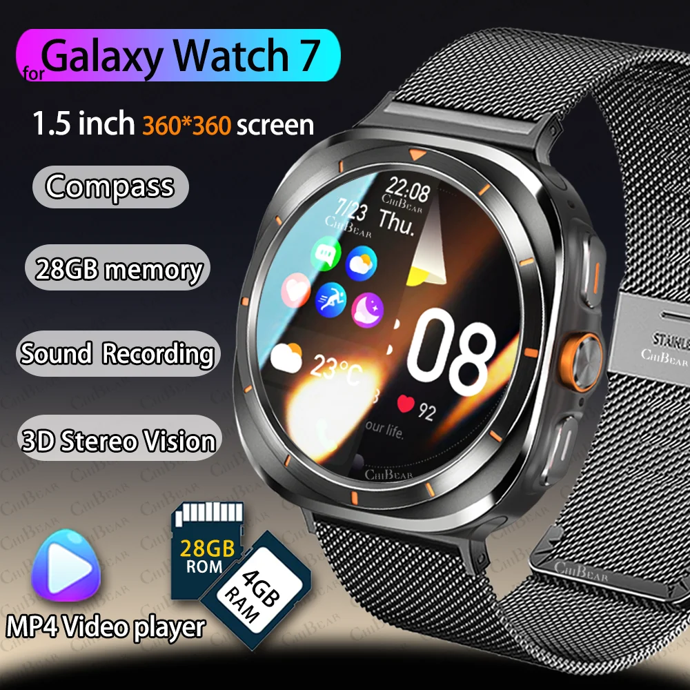 For Galaxy Watch 7 Ultra Smart Watch Men Compass 4GB RAM MP4 Video Player Heart 