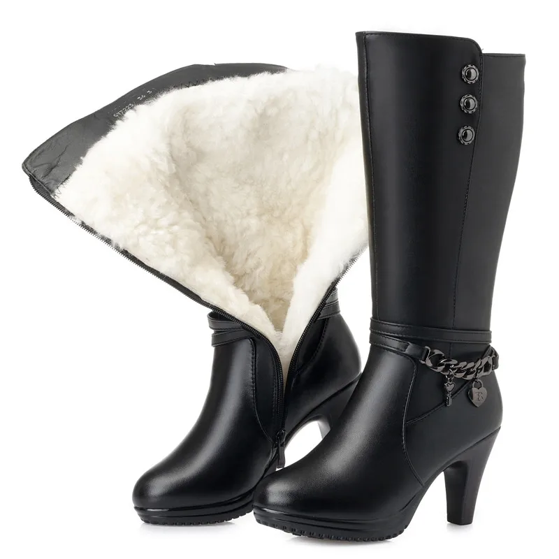 AIYUQI Female winter shoes Woman boots high-heeled Genuine Leather motorcycle bo