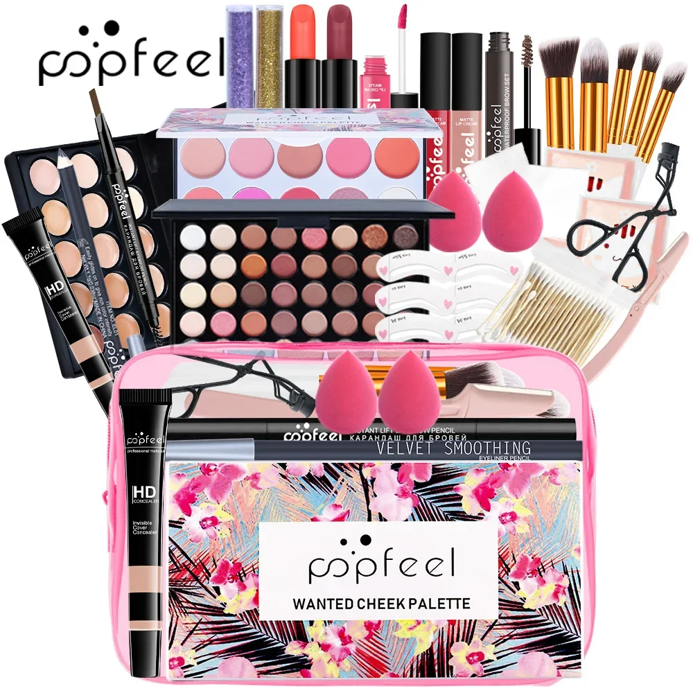 28Pcs Makeup Set Eyeshadow Lipstick Eyebrow Concealer Powder Brush Complete Make