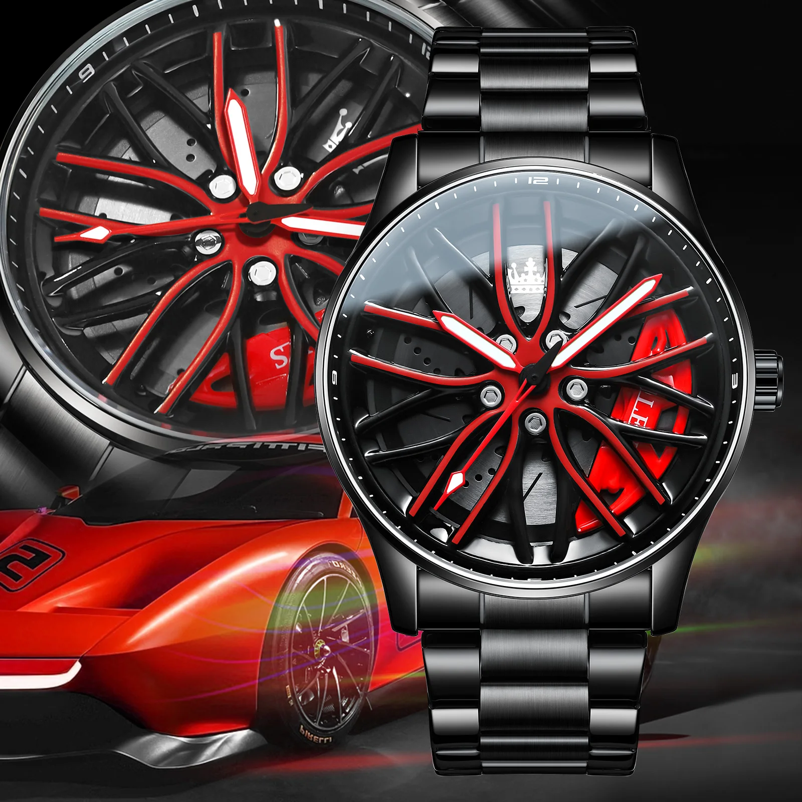 OLEVS Wheel Men's Luxury Watch Waterproof Rotary Sport Car Rim Man Watch High Qu