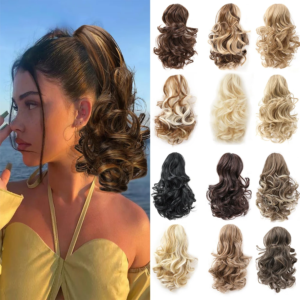 Short Ponytail Extension Synthetic Claw Curly Wavy Clip in Hairpiece Ponytail Ha