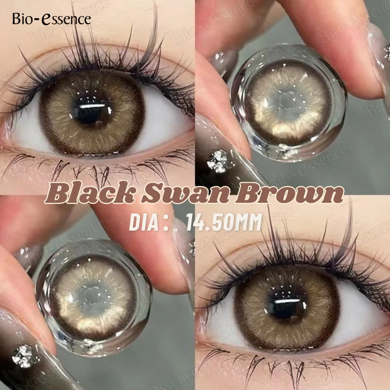 Bio-essence 1Pair Colored Contacts Lenses with Myopia Yearly Use Black Gray Kore