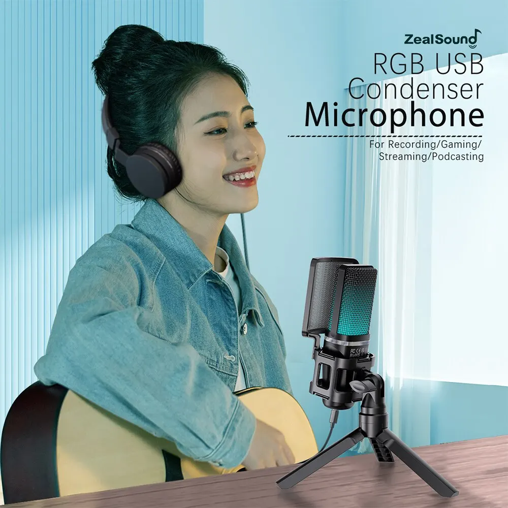 Zealsound RGB USB Condenser Gaming Microphone Computer Professional Mic For PC P