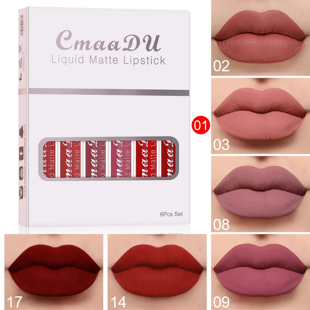 6 PCS Liquid Lip Gloss Set Make-up Non-stick Cup Lip Makeup Waterproof Long last