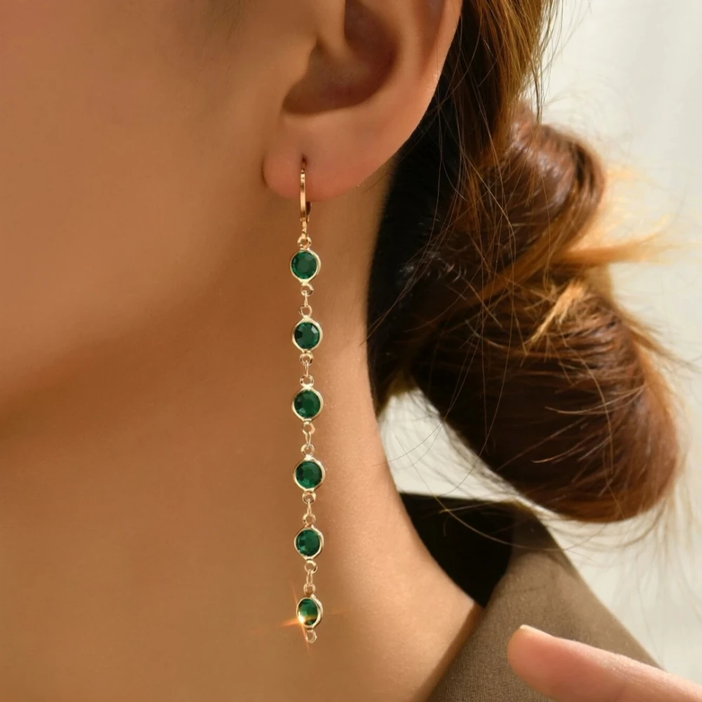 South Korea Colorful Drop Rhinestone Earstring Fashion Temperament Simple Green 
