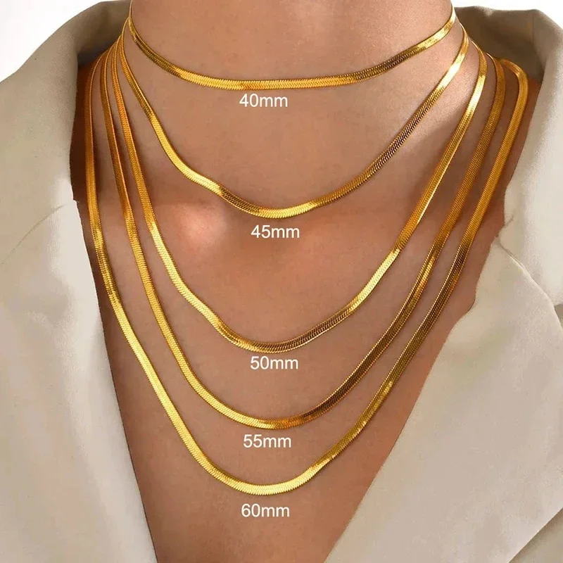 925 sterling silver Gold Snake Chain Necklace for Women Men Herringbone Choker N
