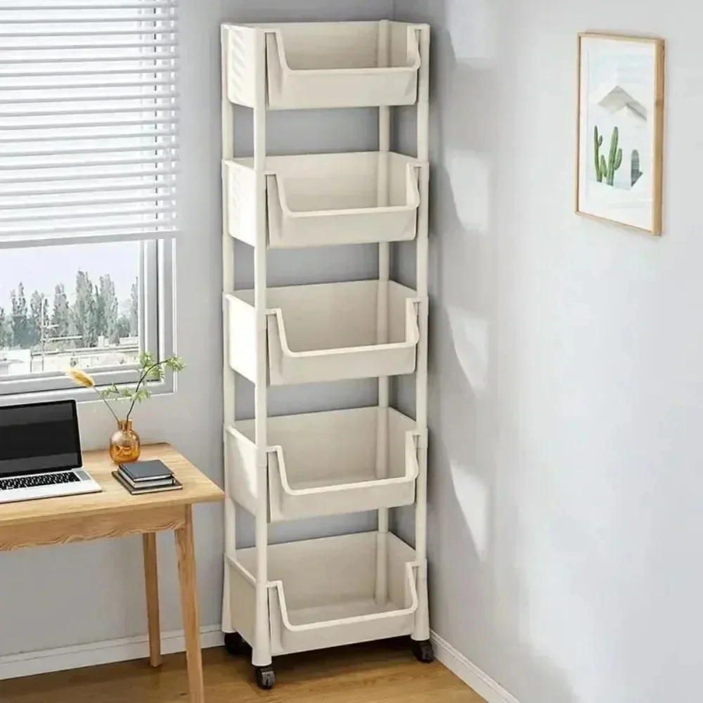 Trolley Bookshelf Movable Bookshelf Mobile Kitchen Storage Rack Snack Cart Stora