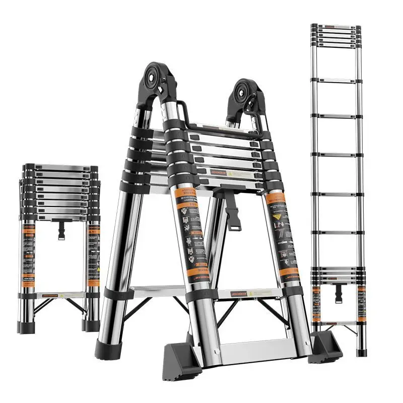 Stainless Steel Telescopic Ladder Multi Home Use Herringbone Ladder Portable Fol