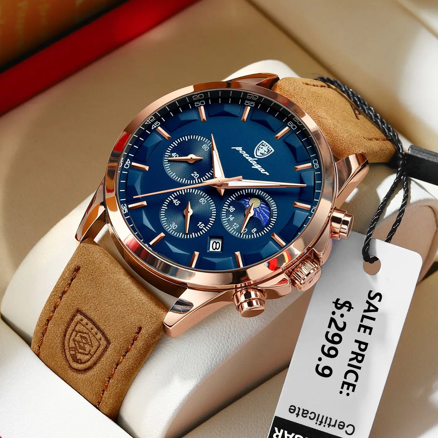 POEDAGAR Men Quartz Watch Luxury Sports Waterproof Chronograph Luminous Date Man