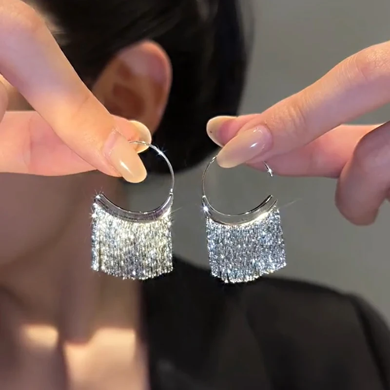 New Version 925 Silver Dense Snake Bone Tassel Earrings Women's Simple Golden Si