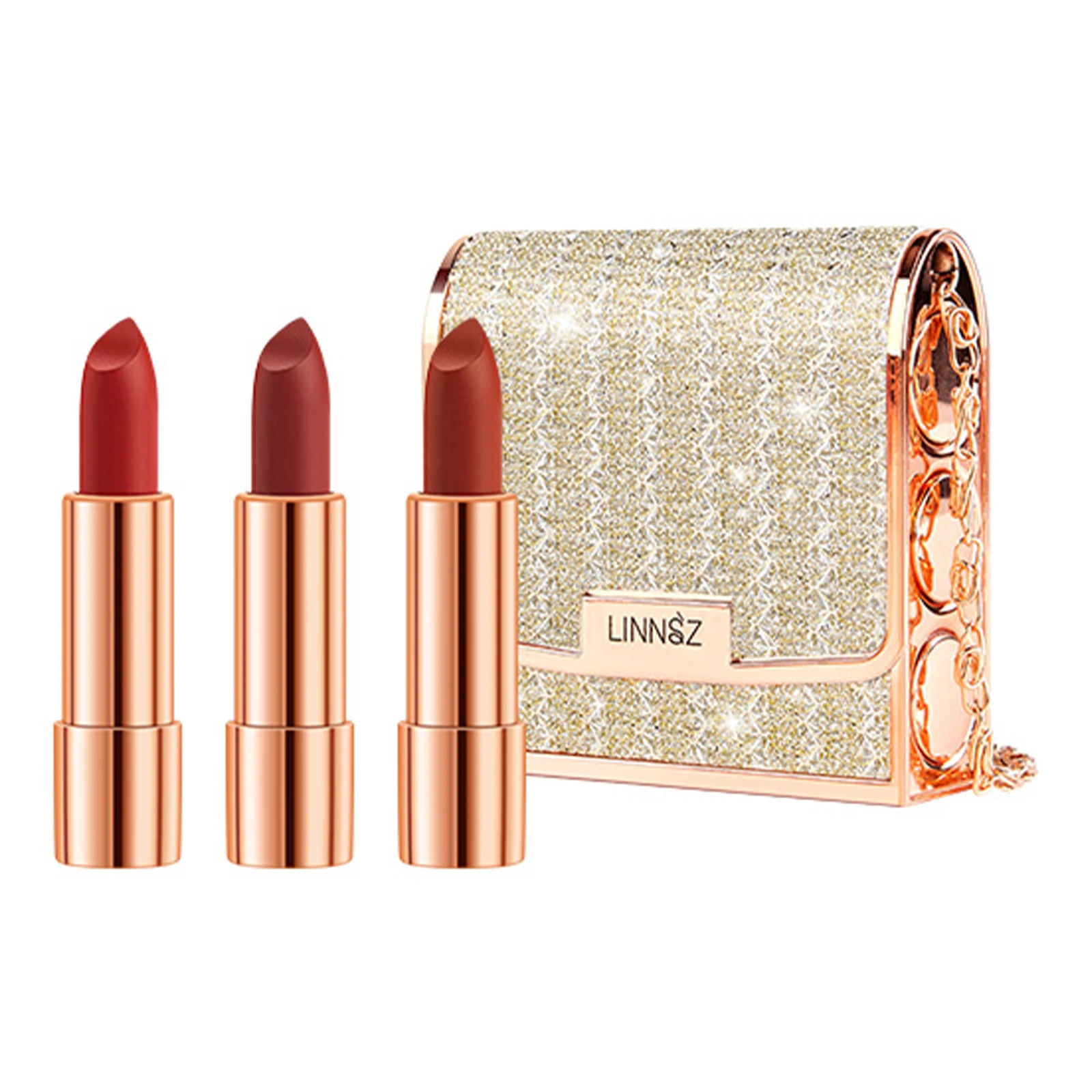 Matte Lipstick Set 3 Colours with Silver Chain Bag Waterproof Non-Stick Long Las