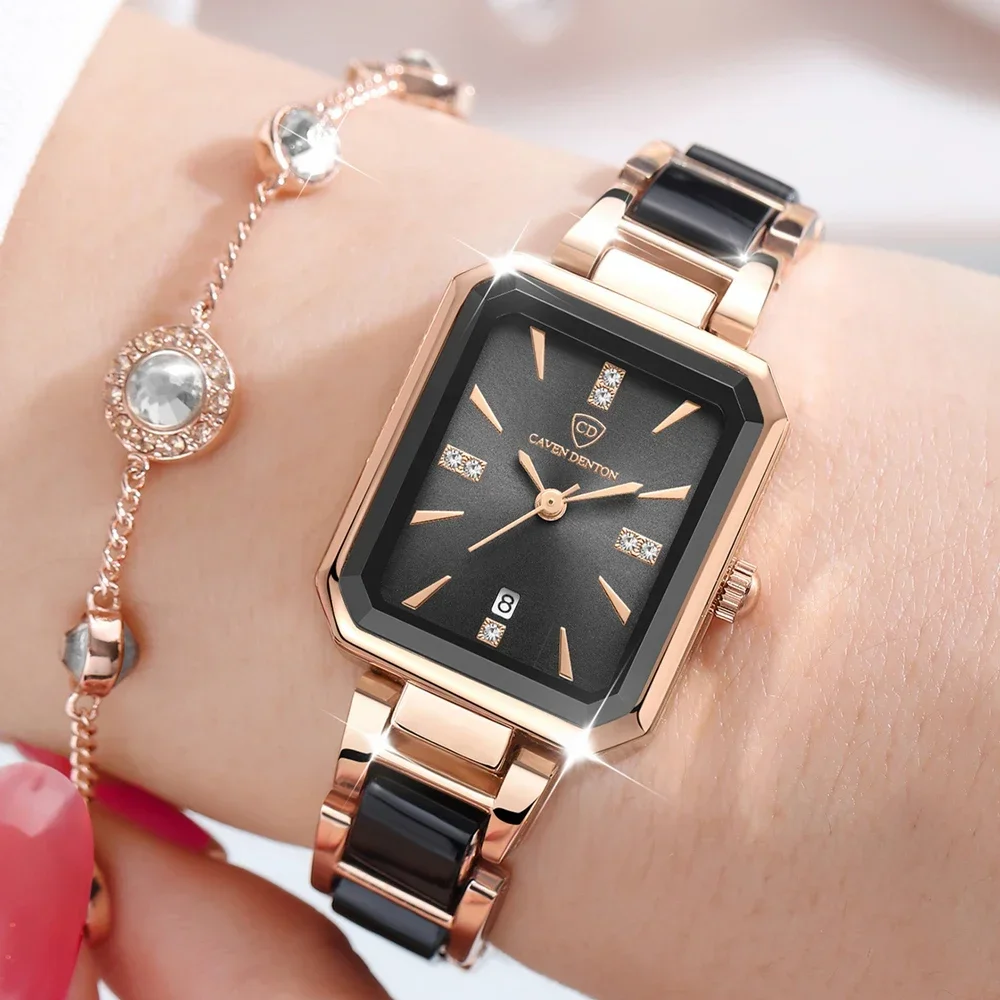 2024 Ceramics Elegant Watch for Women Luxury Brand Waterproof Square Black Ladie