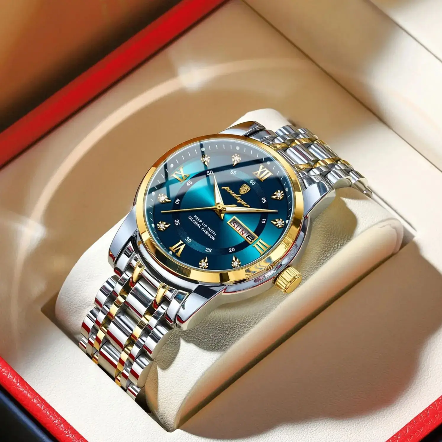 POEDAGAR Luxury Watch for Man Elegant Date Week Waterproof Luminous Men Watch Qu