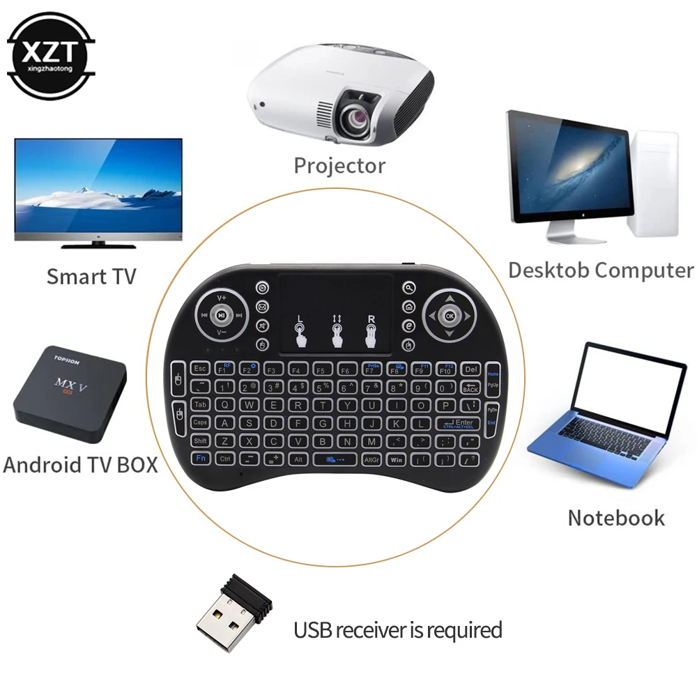 New Backlit I8 Mini Keyboard Remote Control English Russian 2.4G Air Mouse Wirel