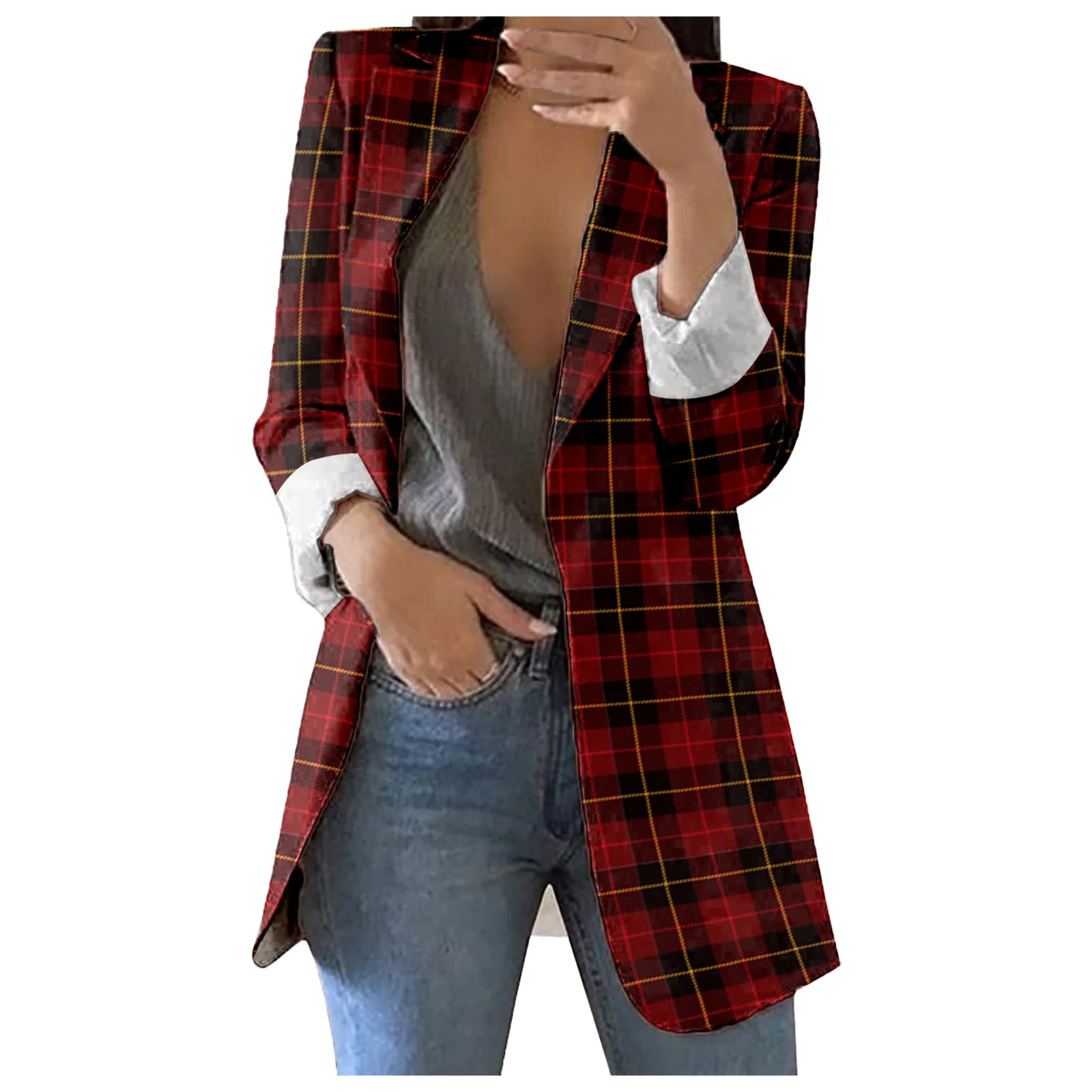 Suit Jacket 2024 Spring Jacket Women's Pioneer Design Checkered Coat Commuter Of