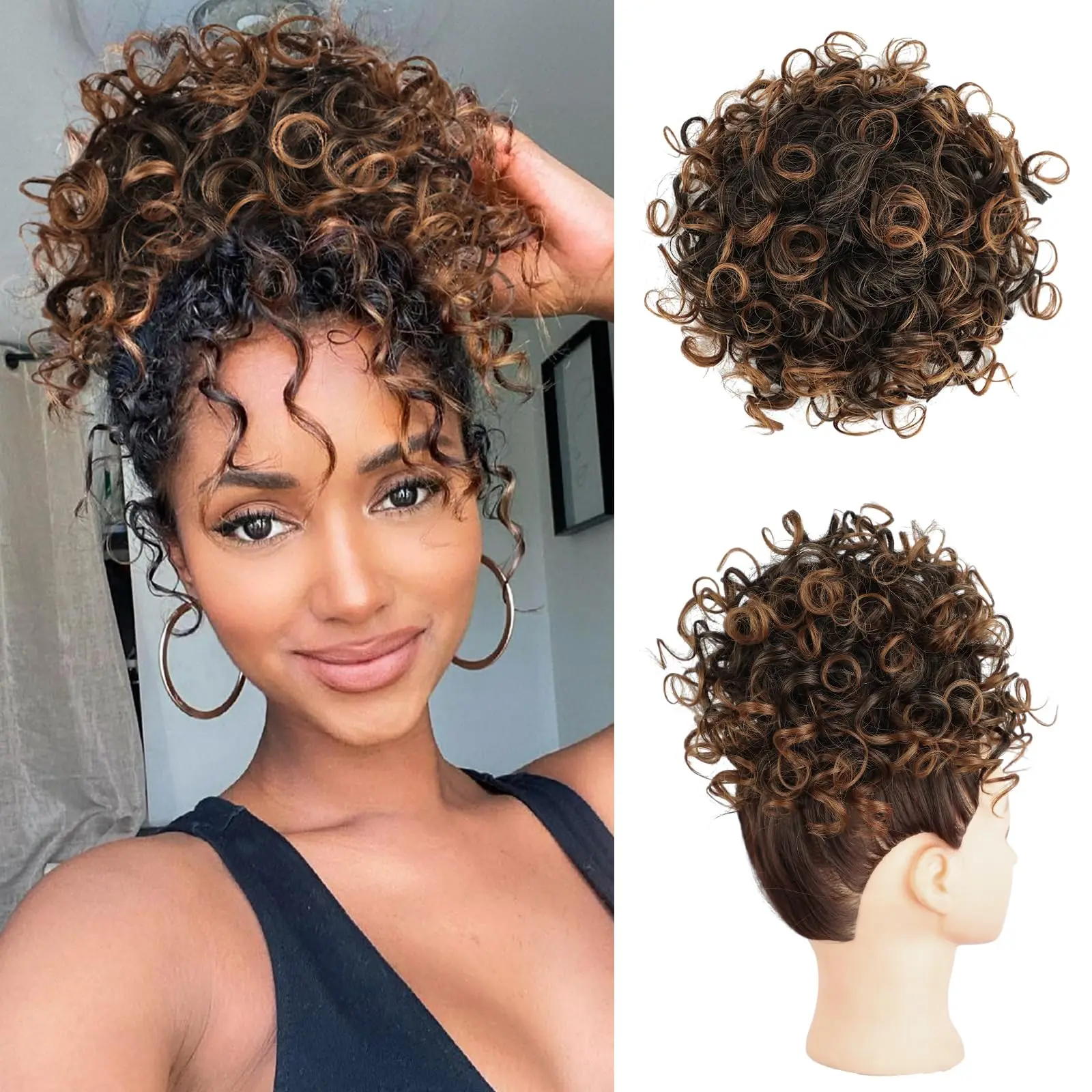 Synthetic Messy Bun Hair Piece 60g Elastic Drawstring Loose Wave Curly Hair Buns