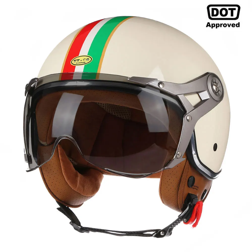 DOT 3/4 Open Face Motorcycle Retro Motorbike Helmets With For Men Women Vintage 