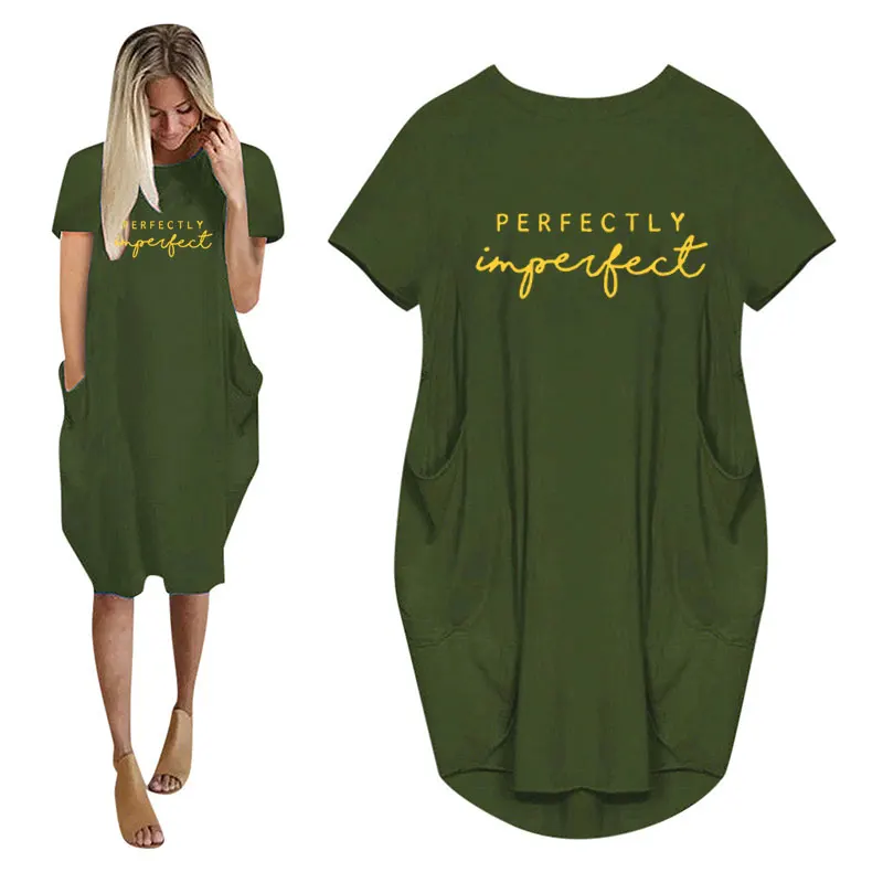 Women's Loose Short Sleeved Summer Plus Size Dress Pocket T-shirt Style Mini Dre