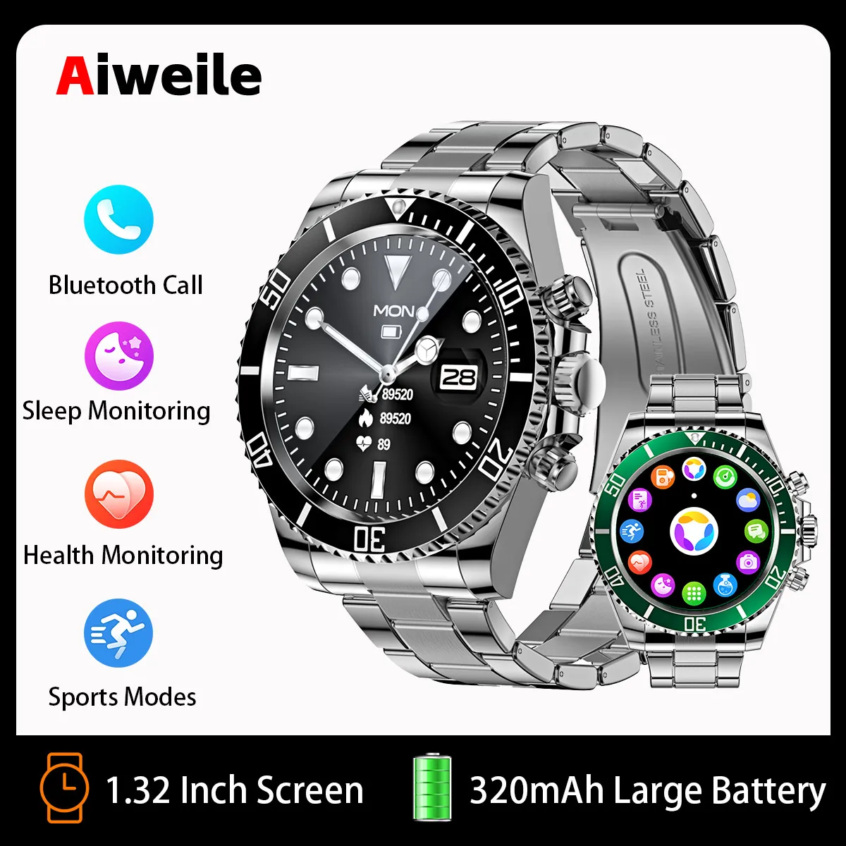 Aiweile AW12 Smart Watch Men 2024 High-end Men's Smartwatch Luxury Bluetooth Cal