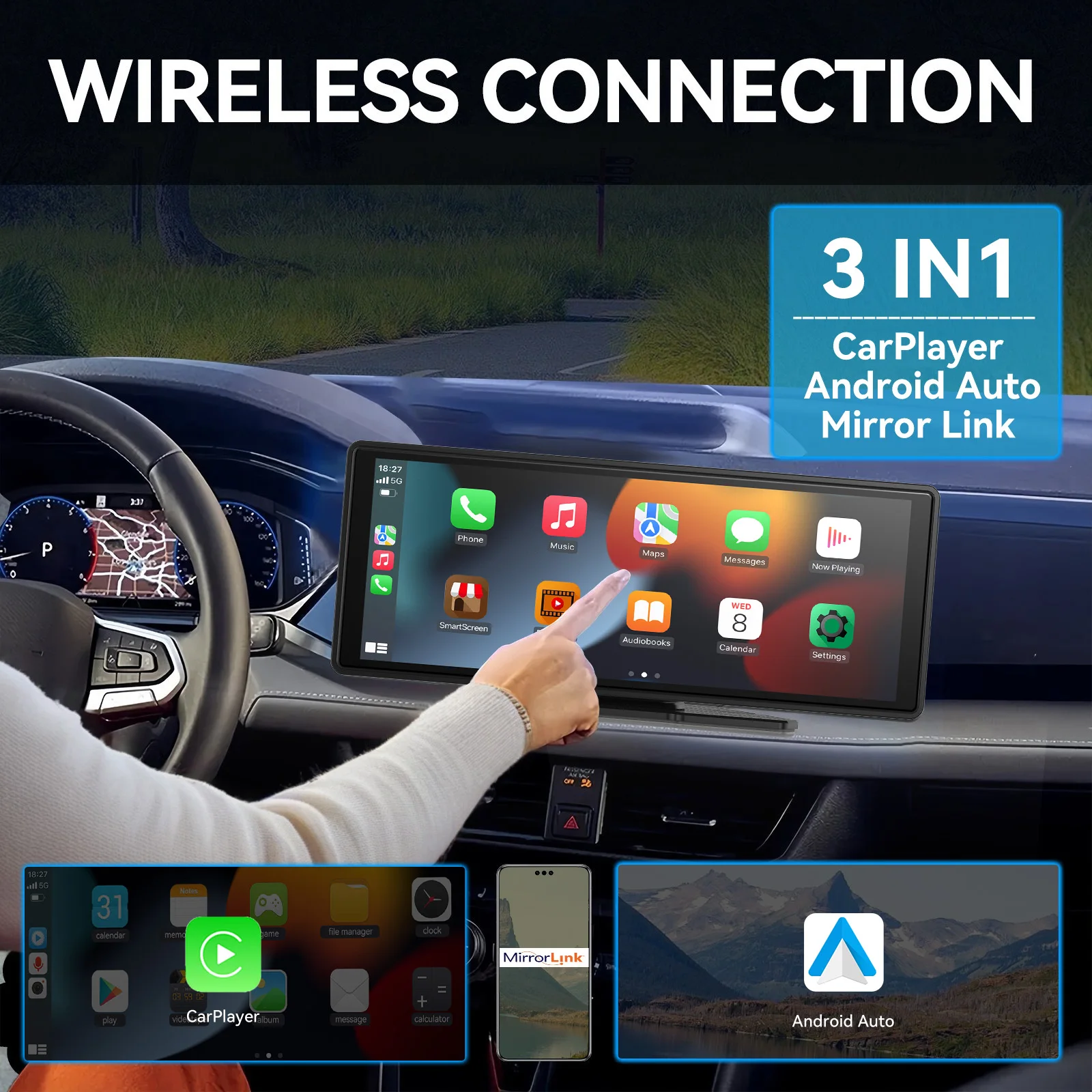 Universal Portable Carplay for Car Screen, Wireless Carplay Screen Wireless Car