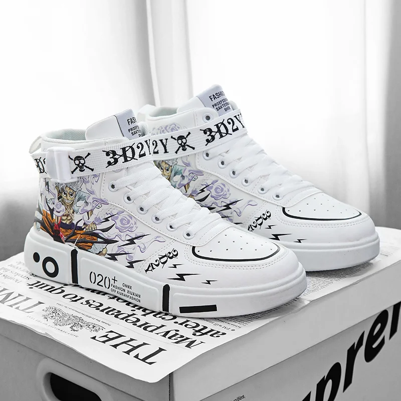 Fashion White Skateboard Shoes Men Casual Sneakers 2024 Autumn High Top Designer