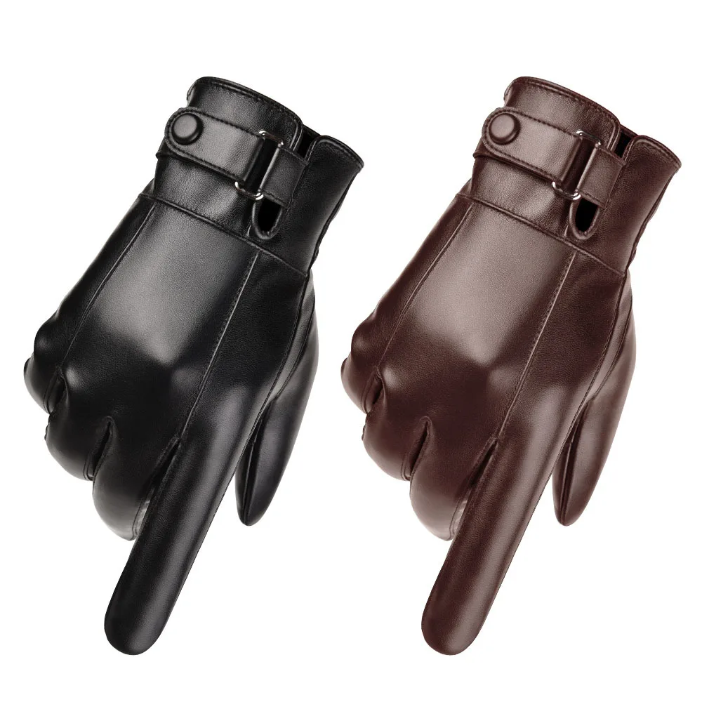 Winter Gloves For Men Genuine Leather Gloves Outdoor Cycling Black Real Sheepski