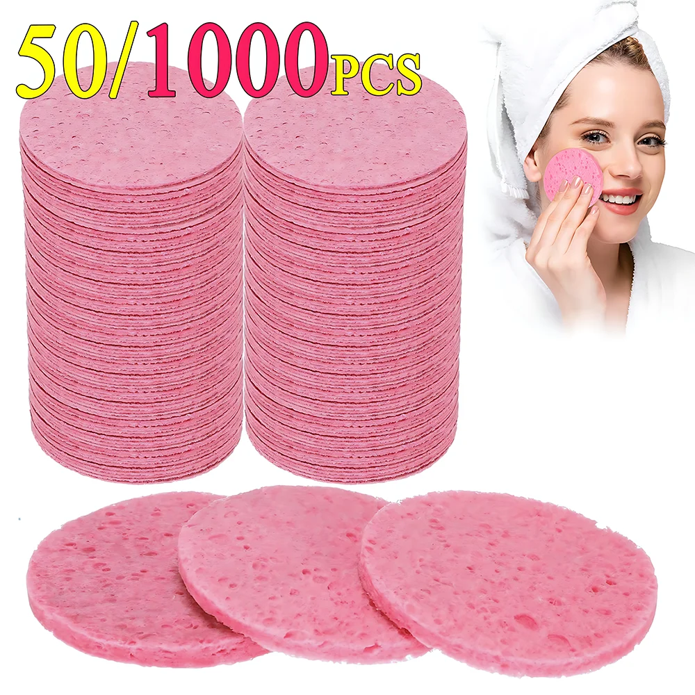 50-1000PCS Compress Face Wash Puff Natural Wood Pulp Sponge Face Wash Puff Foami