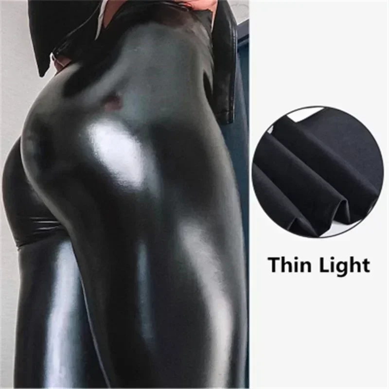 Sexy Black PU Leather Tights Women High Waist Pants High Elastic Slim Fashion Hi