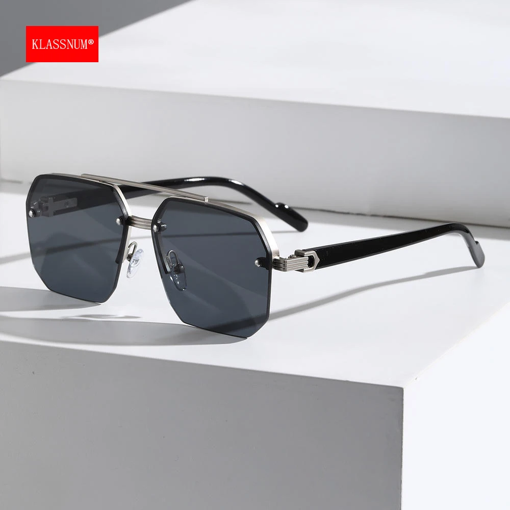 KLASSNUM Men's Luxury Brand Sunglasses Square Half Frame Sun Glasses Outdoor UV4