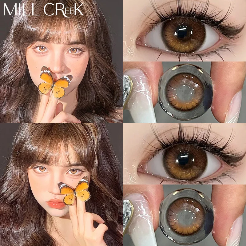 Mill Creek 2Pcs New Colored Contacts Lenses with Myopia Yearly Brown Lens Soft F
