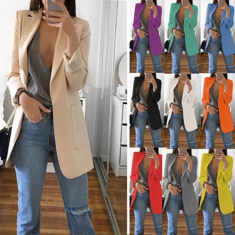 Suit Jacket Women Blazer Clothing Cardigan Autumn Winter Overcoat Solid Large To