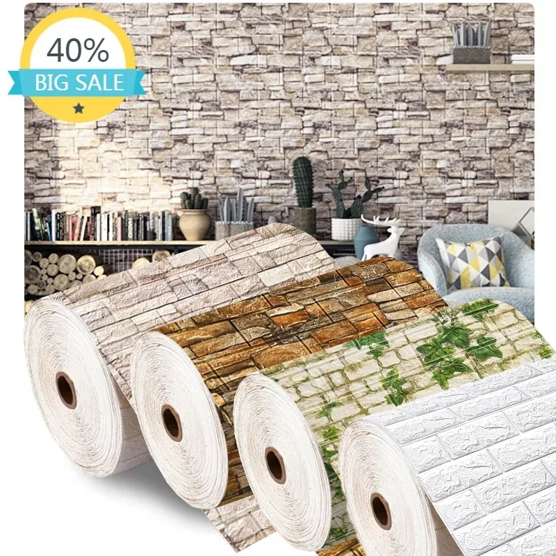 Waterproof 3D Self-Adhesive Wallpaper 1/2/5/10m Continuous Imitation Brick Wall 