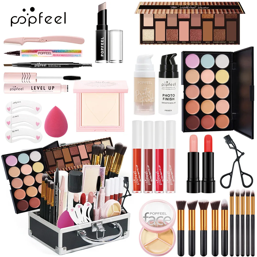 Makeup Kit Full Set Box Glitter Eyeshadow Plate Powder Blush Lipstick Foundation