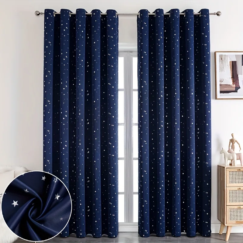 Kids Curtains Blackout With Stars Grommet Top For Bedroom Living Room Window Dra