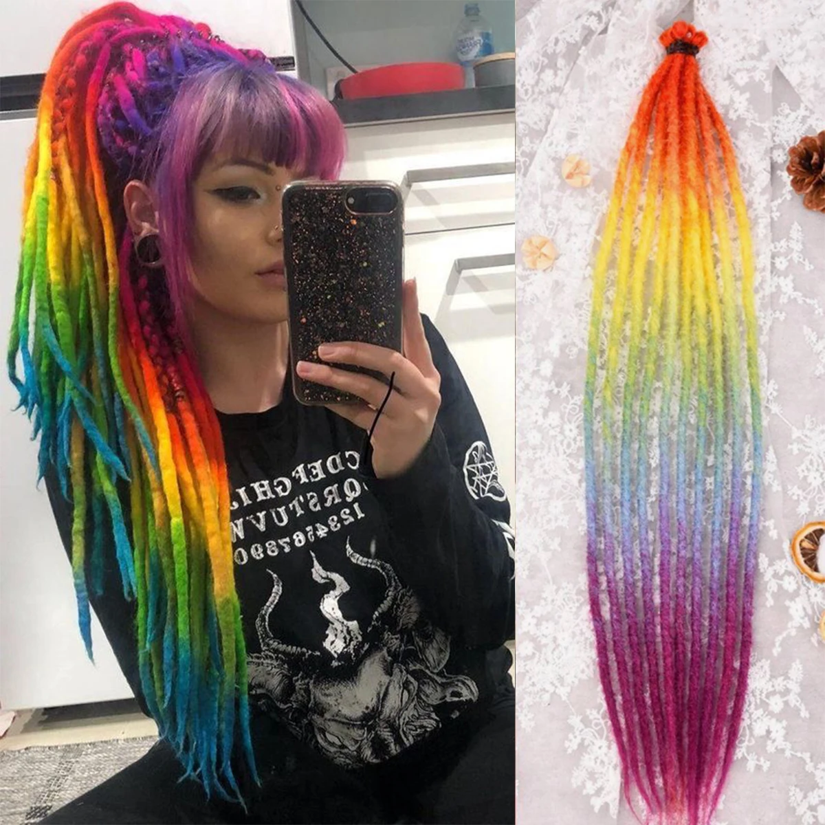24 Inch Synthetic Dreadlock Hair Extensions 10 Root/Lot Hippie Single Ended Drea