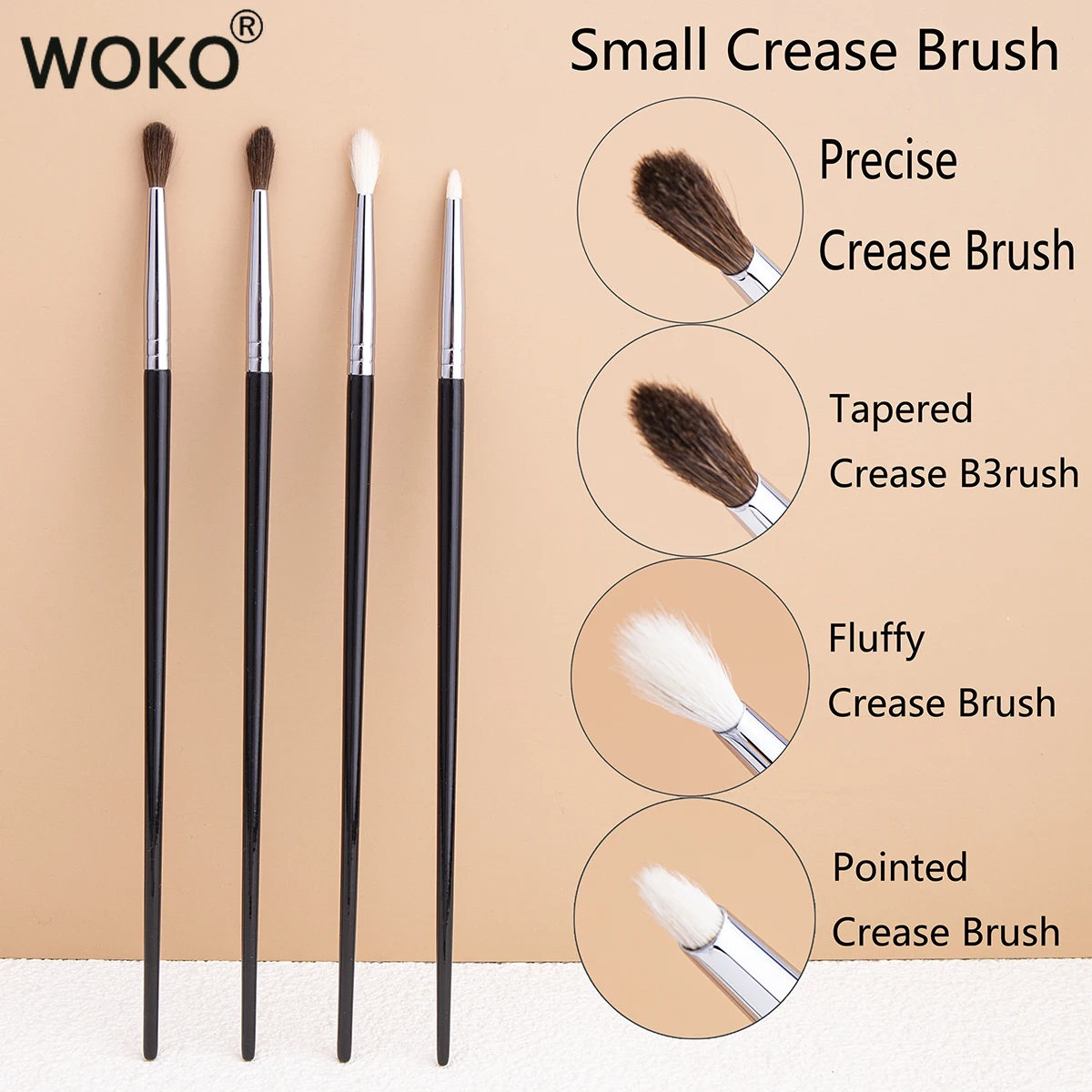 Small Crease Brush Fluffy Goat Hair / Horse Hair Precise Tapered Crease Makeup T