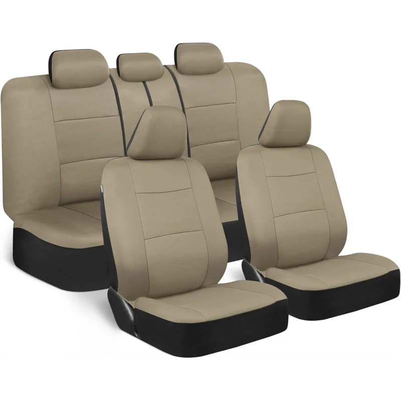 Seat Covers Full Set in Solid Beige – Front and Rear Split Bench Seat , Easy to 
