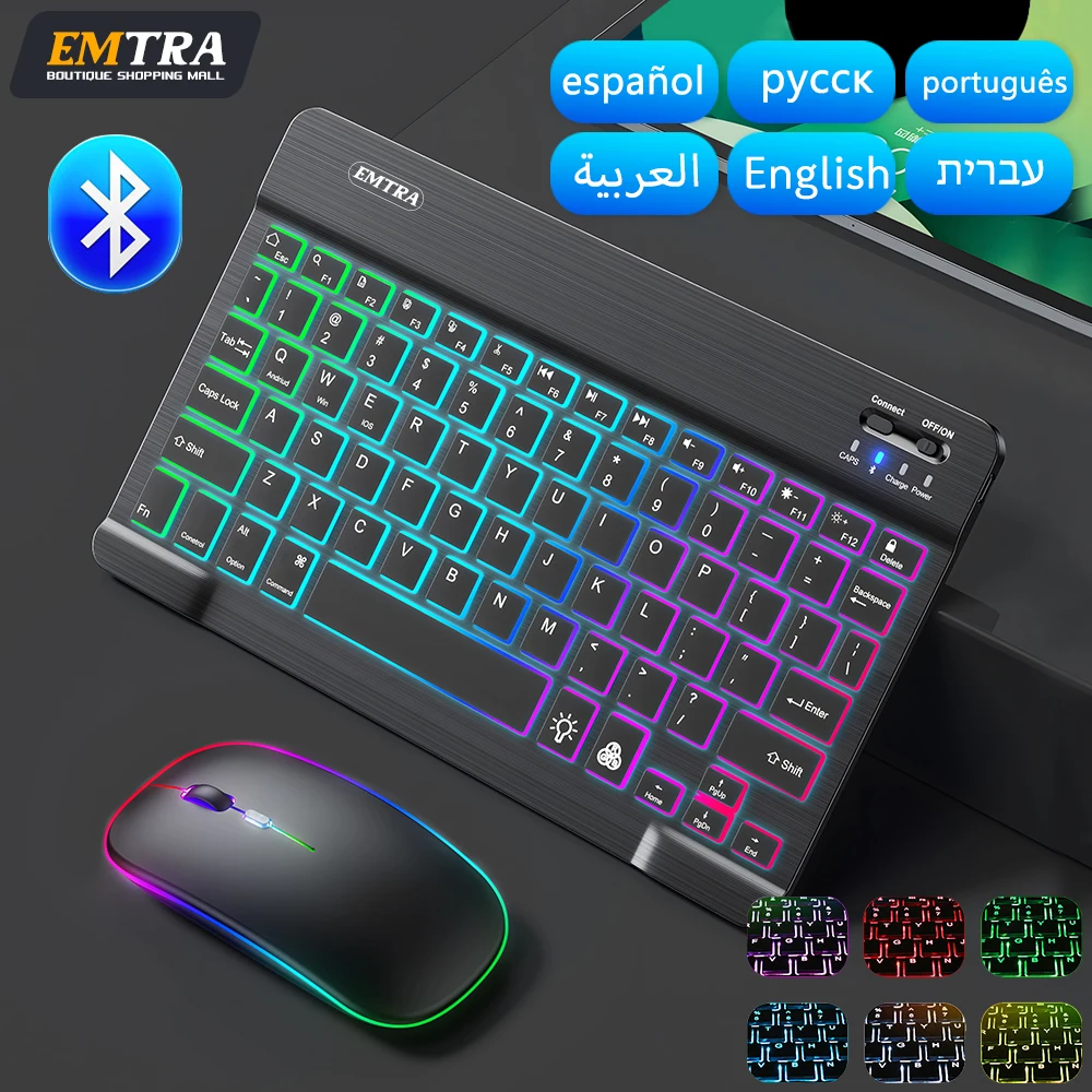 For iPad Backlit Backlight Bluetooth Keyboard Mouse For IOS Android Windows Port