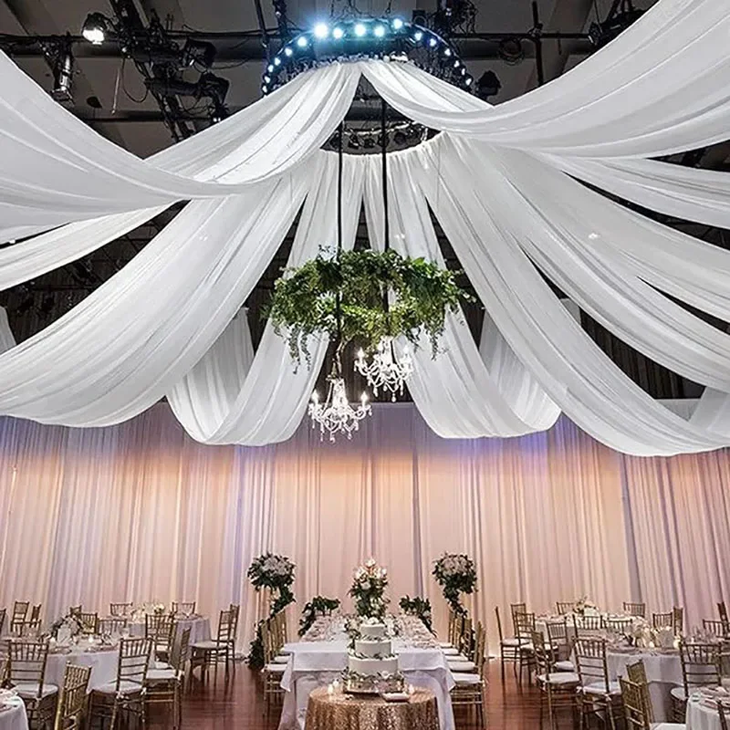 White Wedding Dress Ceiling Drapes Roof Canopy Decor Draping Fabric Chiffon Curt
