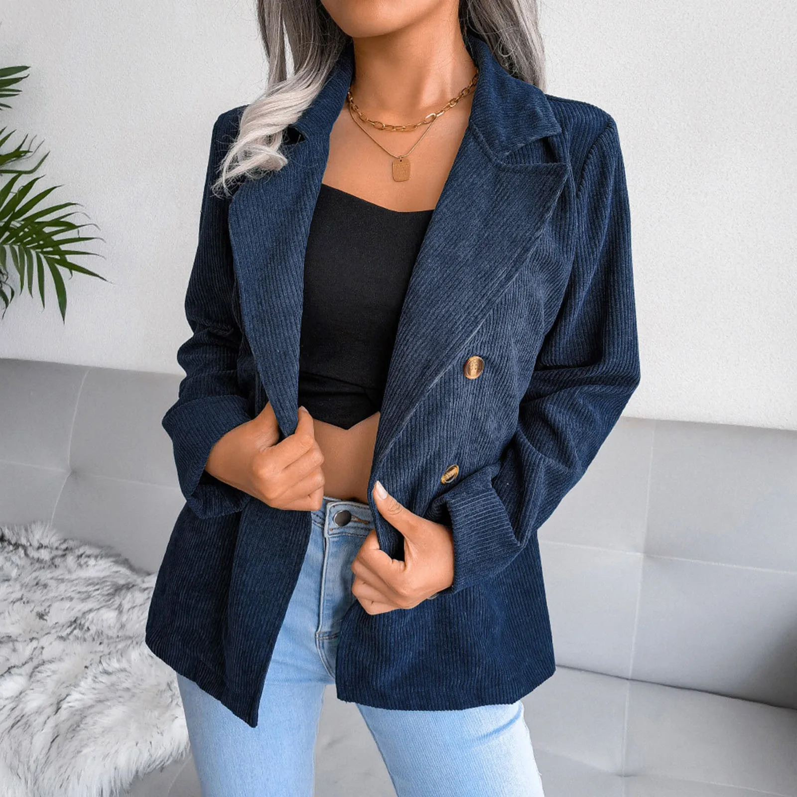 Blazers Coat Women Thick Warm Long Sleeve Button Elegant Lady Jacket Coat Overco