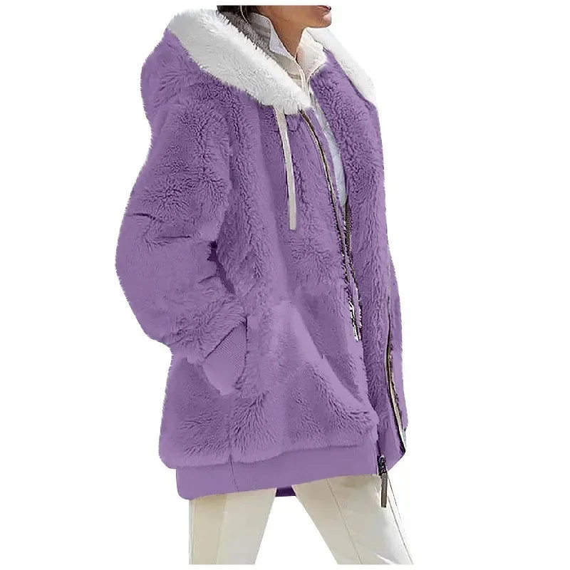 Autumn Winter Fashion Women's Coat New Casual Hooded Zipper Lady Clothes Cashmer