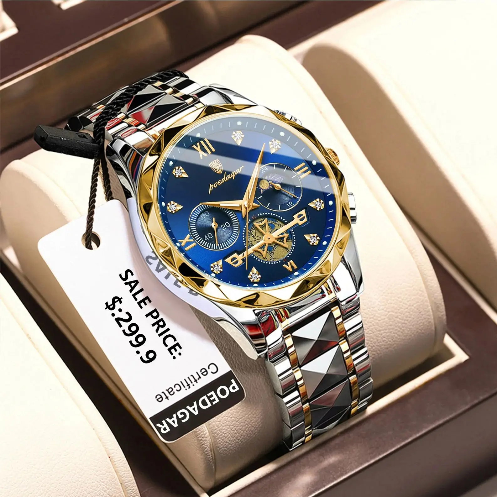 POEDAGAR Luxury Man Wristwatch Waterproof Luminous Chronograph Watch for Men Sta