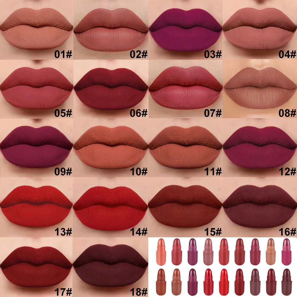 18Pcs/Set Matte Capsule Lipstick Set Color Fixing Lasting Waterproof Non-Stick C