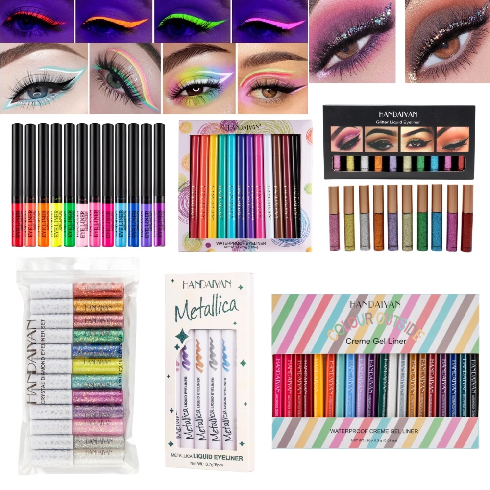 HANDAIYAN Matte Glitter Eyeliner Kit Makeup Waterproof Colorful Metallica Shiny