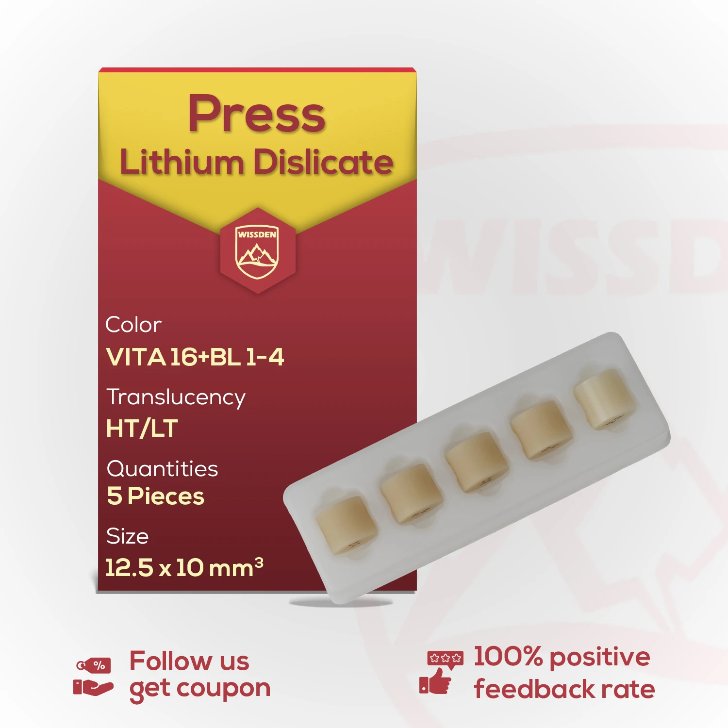 5 Pcs Wissden Press Ingots Dental Glass Ceramic Press Lithium Disilicate Ingots 