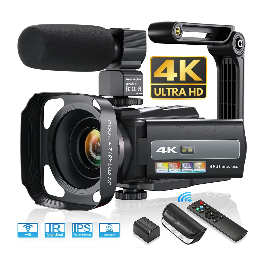 4K Video Camera Camcorder 48MP UHD WiFi IR Night Vision Vlogging Camera for YouT
