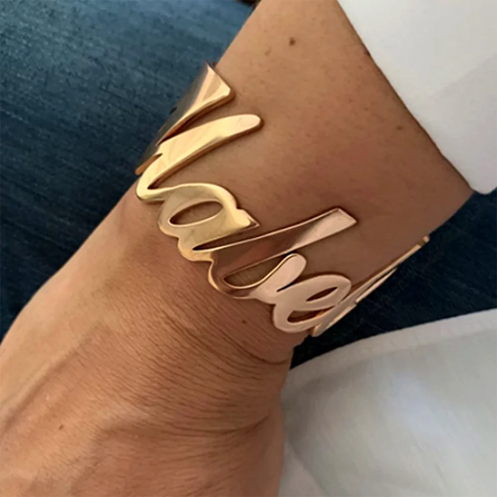 Personalized Name Women's Bangle Stainless Steel Gold Silver Bracelet Personaliz