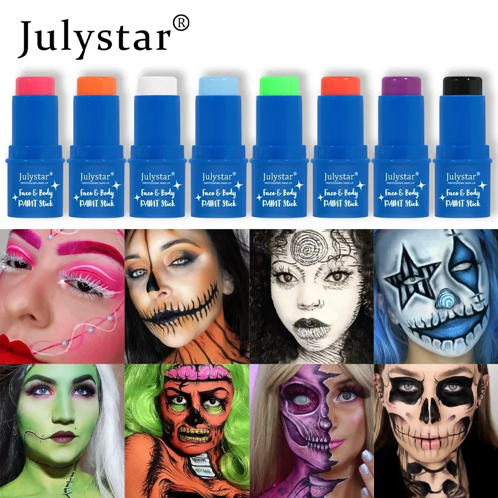 Halloween Face Body Painting Stick Cream Waterproof UV Light Neon Green Purple P